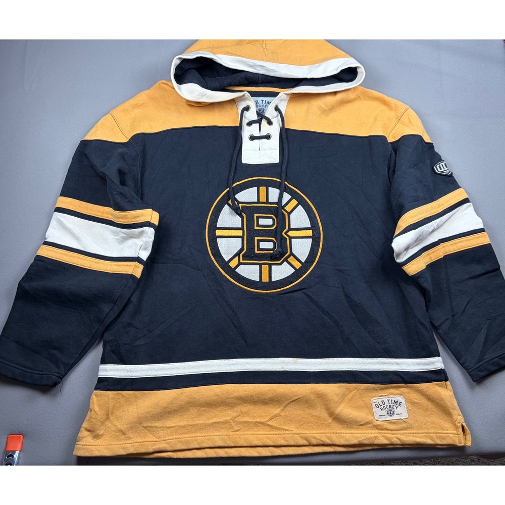 Boston Bruins Lace Up Old Time Hockey Hoodie Mens XL Black Gold NHL Causeway